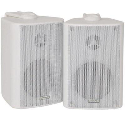 B&Q -  Pair 3" 2 Way Compact Stereo Hifi Speakers 60W 8Ohm White Mini Wall Mounted Abs