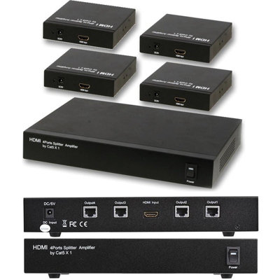  - 4 Port Way Hdmi Over Single Cat5E Cat6 Splitter Full Hd 3D Multi Room Tv Balun