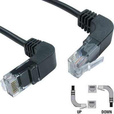  - 3M Right Angled Cat5E Rj45 Ethernet Patch Cable Lead Black Data Network Lan