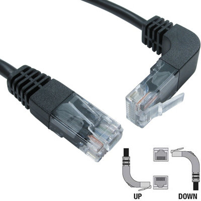  - 3M Cat5E Rj45 Ethernet Patch Cable Lead Upward Facing Right Angled To Straight