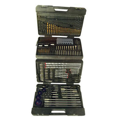 B&Q 204 Piece Assorted Drill Bit Set Wood Boring Masonry Screwdriver Holesaws Black