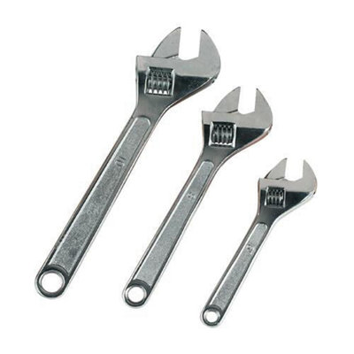 3 Piece 150mm 200mm 250mm Adjustable Spanner Wrench Set 22mm 25mm 32mm Jaws from B&Q