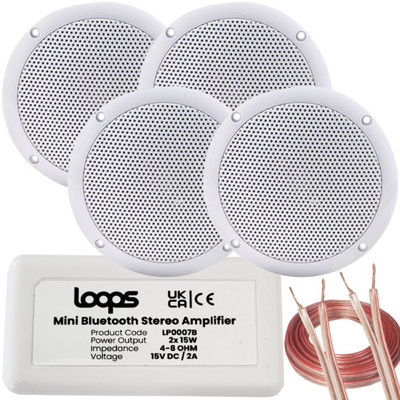 B&Q -  Wireless Bluetooth Amplifier & 4X 80W Ceiling Speaker Kit Home Hi Fi Amp System