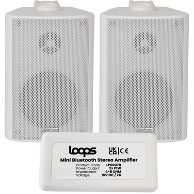 Loops Wireless Bluetooth Amplifier & 2X 60W Wall Mounted Speaker Kit Hifi Amp System Black/White