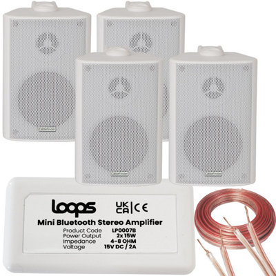 Loops Wireless Bluetooth Amplifier & 4X 60W Wall Mounted Speaker Kit Hifi Amp System