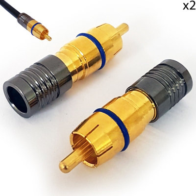 2X Rca Phono Compression Crimp Connectors Rg6 Coaxial Cable Male Av Audio Plug from B&Q