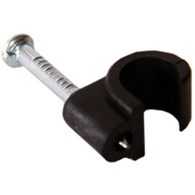 100 X 8mm Black Round Cable Wall Clips Cat6 Coax Fixing Nail Aerial Satellite from B&Q