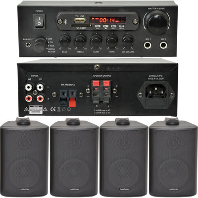 B&Q -  Home Bluetooth Speaker System4X Black Wall Speakers & Amplifier SetBackground Music Wireless