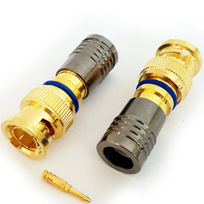 B&Q 2X Bnc Compression Connectors Rg6 Crimp Male Plugs Coaxial Cable Cctv Install