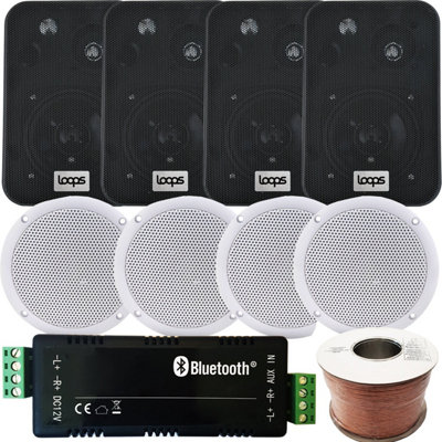 Loops Wireless Bluetooth Amplifier & 8X Ceiling Wall Speaker Kit Home Hi Fi Amp System Black