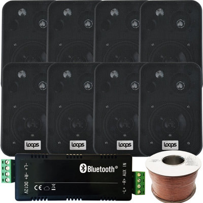 Loops Wireless Bluetooth Amplifier & 8X Wall Mount Speaker Kit Home Hi Fi Amp System Black