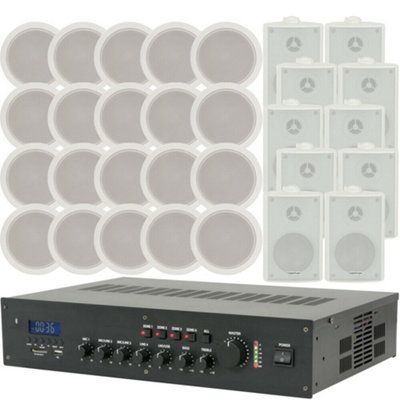 Loops Bluetooth Pa Amplifier & 30X Ceiling Wall Speaker Kit Background Music System White/Black