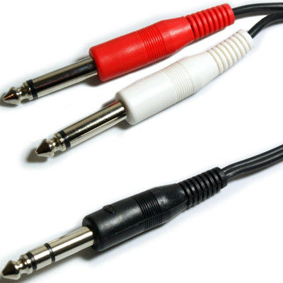  - 1M 6.35mm Stereo Plug To 2X 1/4" Mono Male Jack Cable Microphone Y Splitter Lead