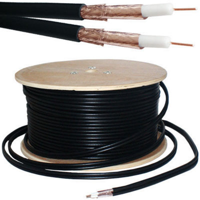  - 25M (82 Ft)Rg59U Twin Coaxial Shotgun Cable Pure Copper & Foam Satellite Dish Sky Hd