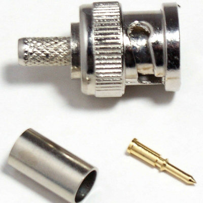 B&Q Qty 100 Bnc Male Plug Crimp Connector Cctv Coaxial Cable Rg59 Rg62urm70 Gold