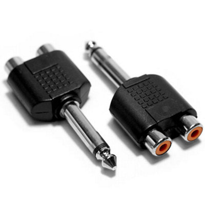 B&Q 6.35Mm Mono Male To 2 Rca Female Adapter 1/4" Plug Phono Socket Converter