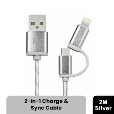  - Fx 2 In 1 Braided Charge & Sync Cable2M : Silver