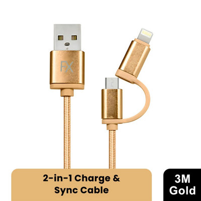  - Fx 2 In 1 Braided Charge & Sync Cable3M : Gold