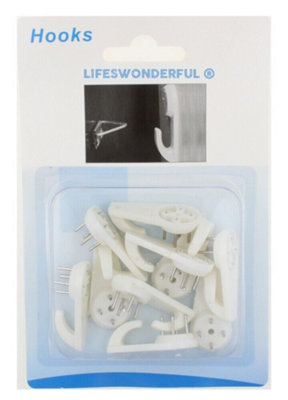 B&Q 10Pcs - Picture Hooks For Hanging Frames On Plasterboard, Cavity, Drywall Brick White