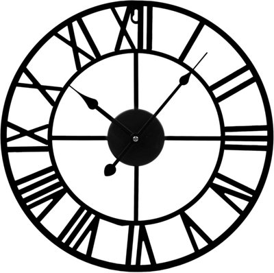  - 60Cm Round Silent Skeleton Roman Numerals Battery Hanging Clock For Living Room Bedroom Kitchen Hotel Office