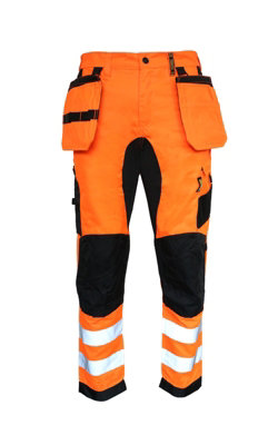 B&Q -  Slim Fit Stretch Hi-Vis Trouser With Removable Holster Pockets And Bottom Loading Knee Pad Pockets