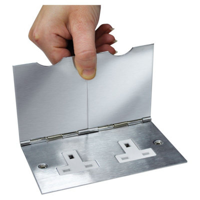 Pro Elec Chrome Floor Socket Double 2 Gang Electric Plug Outlet Flat Plate With Hinged CoversChrome from B&Q