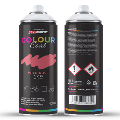 Promatic Colour Coat Wild Rose Ral 3017 Gloss 1K Acrylic Paint 400Ml from B&Q