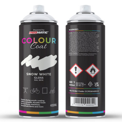 Promatic Colour Coat Snow White Ral 9010 Gloss 1K Acrylic Paint 400Ml from B&Q