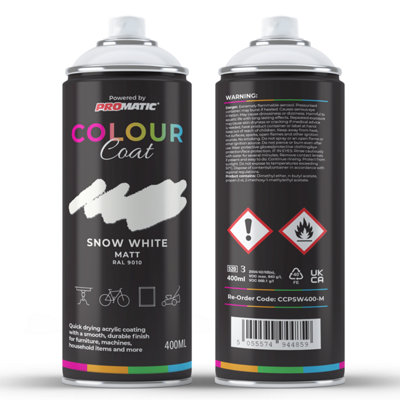 Promatic Colour Coat Snow White Ral 9010 Matt 1K Acrylic Paint 400Ml from B&Q