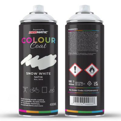 Promatic Colour Coat Snow White Ral 9010 Satin 1K Acrylic Paint 400Ml from B&Q