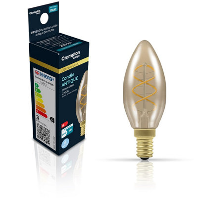 Crompton Lamps Filament Candle Led Light Bulb Ses-E143W15W EqvExtra Warm White 2200K15,000-HrsAntiqueDimmable3-Pack from B&Q