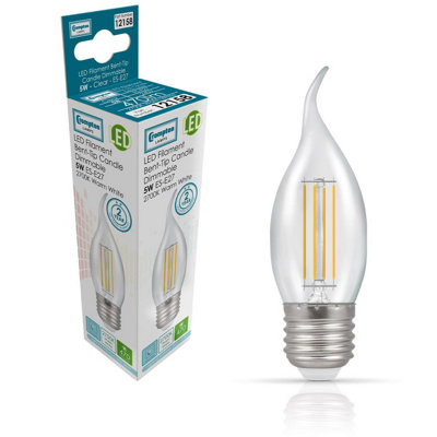Crompton Lamps Led Bent Tip Candle 5W E27 Dimmable Filament Warm White Clear (40W Eqv) (3 Pack) from B&Q