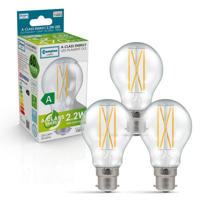 Crompton Lamps Ultra-Efficient Led Gls 2.2W B22 A-Class Warm White Clear (40W Eqv) (3 Pack) from B&Q