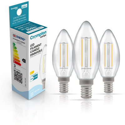 Crompton Lamps Filament Candle Led Light Bulb Ses-E142.2W25W EquivalentWarm White 2700K15000-HrsClearDimmable3-Pack from B&Q