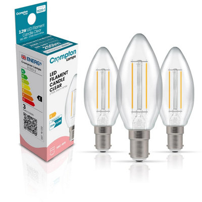 Crompton Lamps Filament Candle Led Light Bulb Sbc-B15D2.2W25W EquivalentWarm White 2700K15000-HrsClearDimmable3-Pack from B&Q