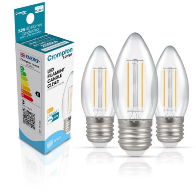 Crompton Lamps Filament Candle Led Light Bulb Es-E272.2W25W EquivalentWarm White 2700K15000-HrsClearDimmable3-Pack from B&Q