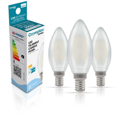 Crompton Lamps Filament Candle Led Light Bulb Ses-E142.2W25W EquivalentWarm White 2700K15000-HrsPearlDimmable3-Pack from B&Q