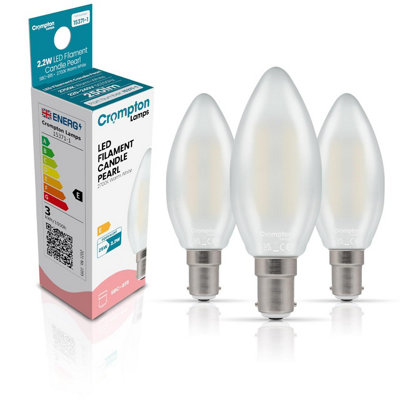 Crompton Lamps Filament Candle Led Light Bulb Sbc-B15D2.2W25W EquivalentWarm White 2700K15000-HrsPearlDimmable3-Pack from B&Q