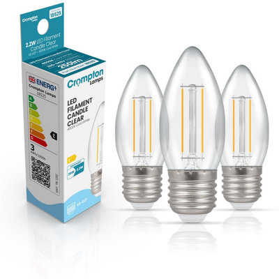 Crompton Lamps Filament Candle Led Light Bulb Es-E272.2W25W EqvCool White 4000K15,000-HrsClear3-Pack from B&Q