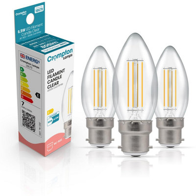 Crompton Lamps Filament Candle Led Light Bulb B226.5W60W EqvCool White 4000K15,000-HrsClear3-Pack from B&Q