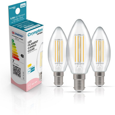 Crompton Lamps Filament Candle Led Light Bulb Sbc-B15D6.5W60W EqvCool White 4000KSmall 15,000-HrsClear3-Pack from B&Q