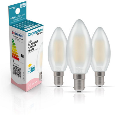 Crompton Lamps Filament Candle Led Light Bulb Sbc-B15D6.5W60W EqvWarm White 2700KSmall 15,000-HrsPearl3-Pack from B&Q