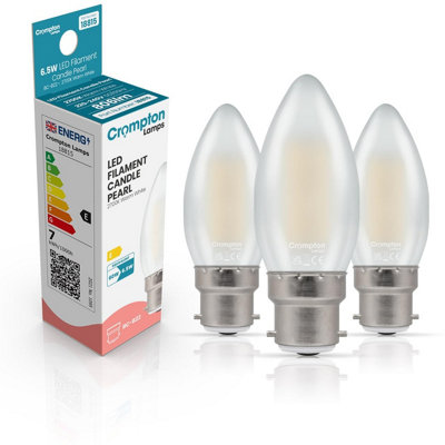 Crompton Lamps Filament Candle Led Light Bulb B226.5W60W EquivalentWarm White 2700K15,000-HrsPearlDimmable3-Pack from B&Q