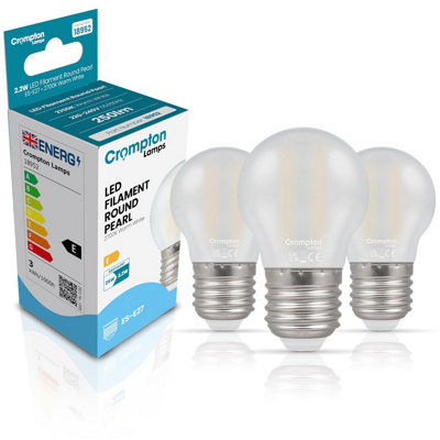 Crompton Lamps Filament Golfball Led Light Bulb E272.2W25W EquivalentWarm White 2700K15,000-HrsPearlDimmable3-Pack from B&Q