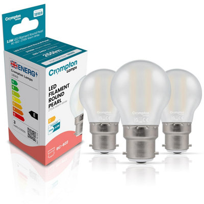 Crompton Lamps Led Golfball 2.2W B22 Dimmable Filament (3 Pack) Pearl Warm White (25W Eqv) (3 Pack) from B&Q