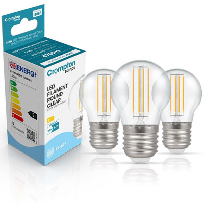 Crompton Lamps Led Golfball 4.2W E27 Filament (3 Pack) Warm White Clear (40W Eqv) (3 Pack) from B&Q