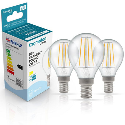 Crompton Lamps Filament Golfball Led Light Bulb E145.9W60W EquivalentWarm White 2700K15,000-HrsClearDimmable3-Pack from B&Q