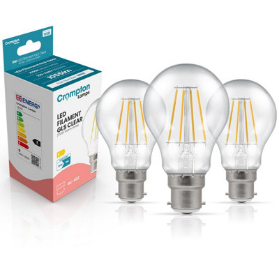 Crompton Lamps Filament Gls Led Light Bulb Bc-B22D9W75W EquivalentWarm White 2700K15,000-HrsClearDimmable3-Pack from B&Q