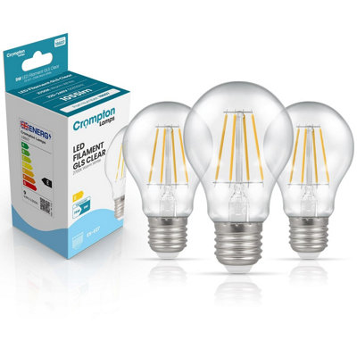 Crompton Lamps Filament Gls Led Light Bulb Es-E279W75W EquivalentWarm White 2700K15,000-HrsClearDimmable3-Pack from B&Q