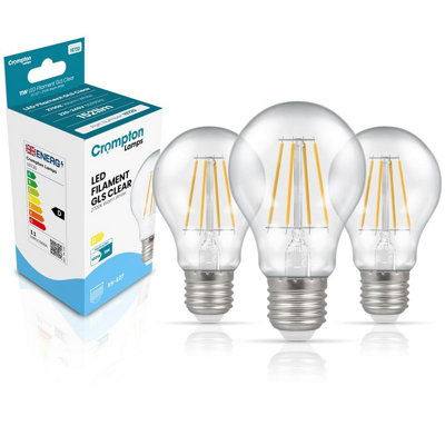 Crompton Lamps Filament Gls Led Light Bulb Es-E2711W100W EquivalentWarm White 2700K15,000-HrsClearDimmable3-Pack from B&Q